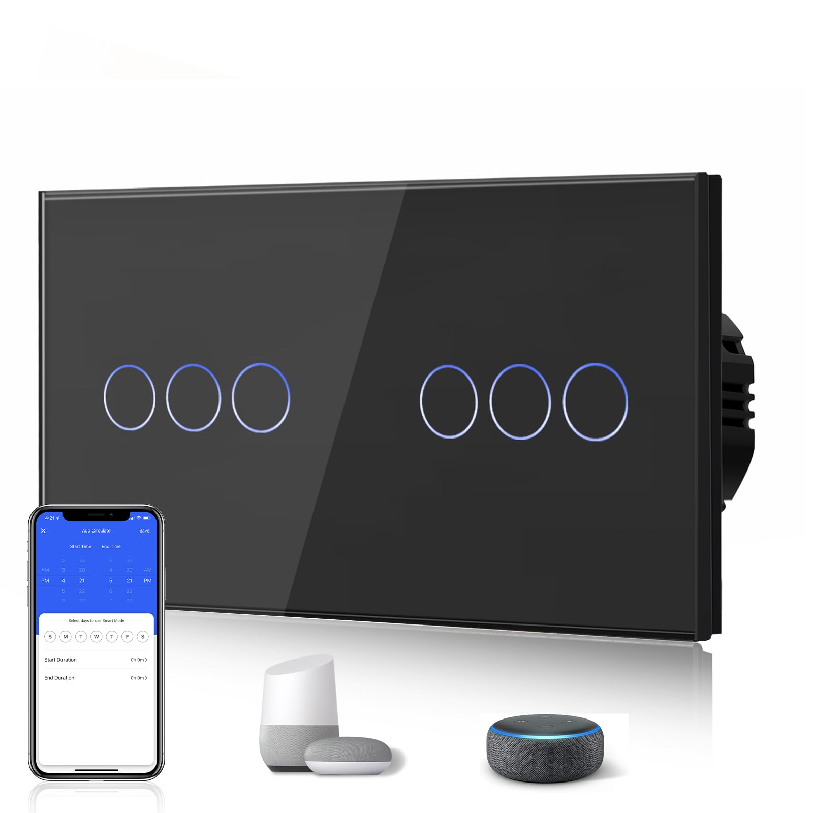 BSEED Smart Alexa włącznik światła Double WiFi Touch włącznik światła ścienny, 3-drożny (wymagany prąd neutralny) Alexa/Tuya/Google Home, szklana szyba 157 x 86, czarna