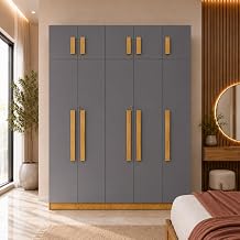 Bniture 5 Door Wardrobe for Bedroom with Overhead Loft Storage | Engineered Wood Almirah for Clothes with Hanging Space | Wooden Wardrobe for Storage | 3 Yrs Warranty | Slate Grey & Giant Wood