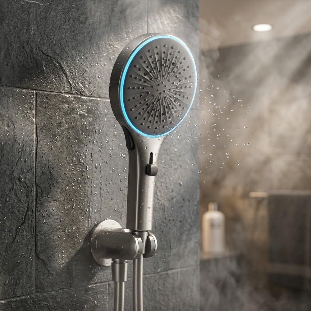 Cabezal para ducha Mano LED Alta Presión 3 Modos Gris Cabezal