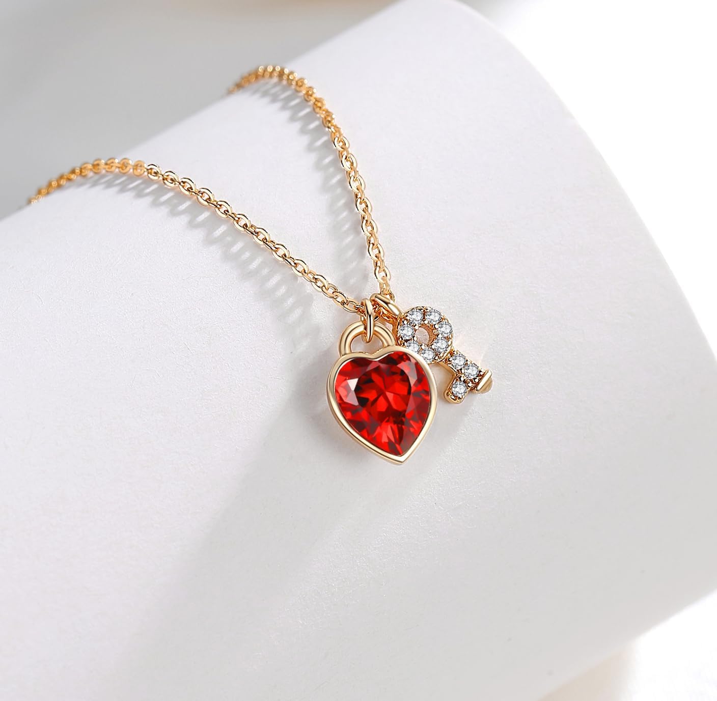 Gold Heart Pendant Necklace for Women Her, Crystal Heart and Key Necklace 925 Sterling Silver Jewelry Gift for Valentine's Day Anniversary Birthday - Image 3