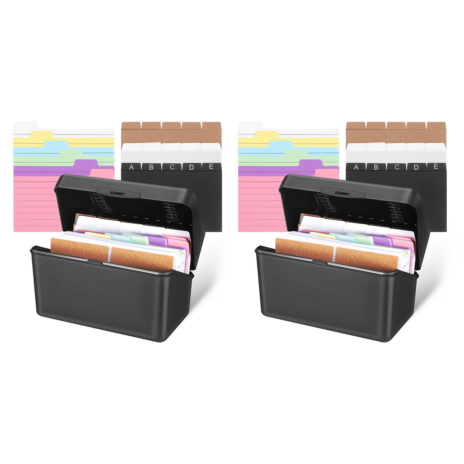 SHINEOFI 2 Sets Schwarze Desktop Karteikasten Aufbewahrungsbox mit Trennkarten und Ringmechanismus für Effiziente Organisation im Büro und Zuhause