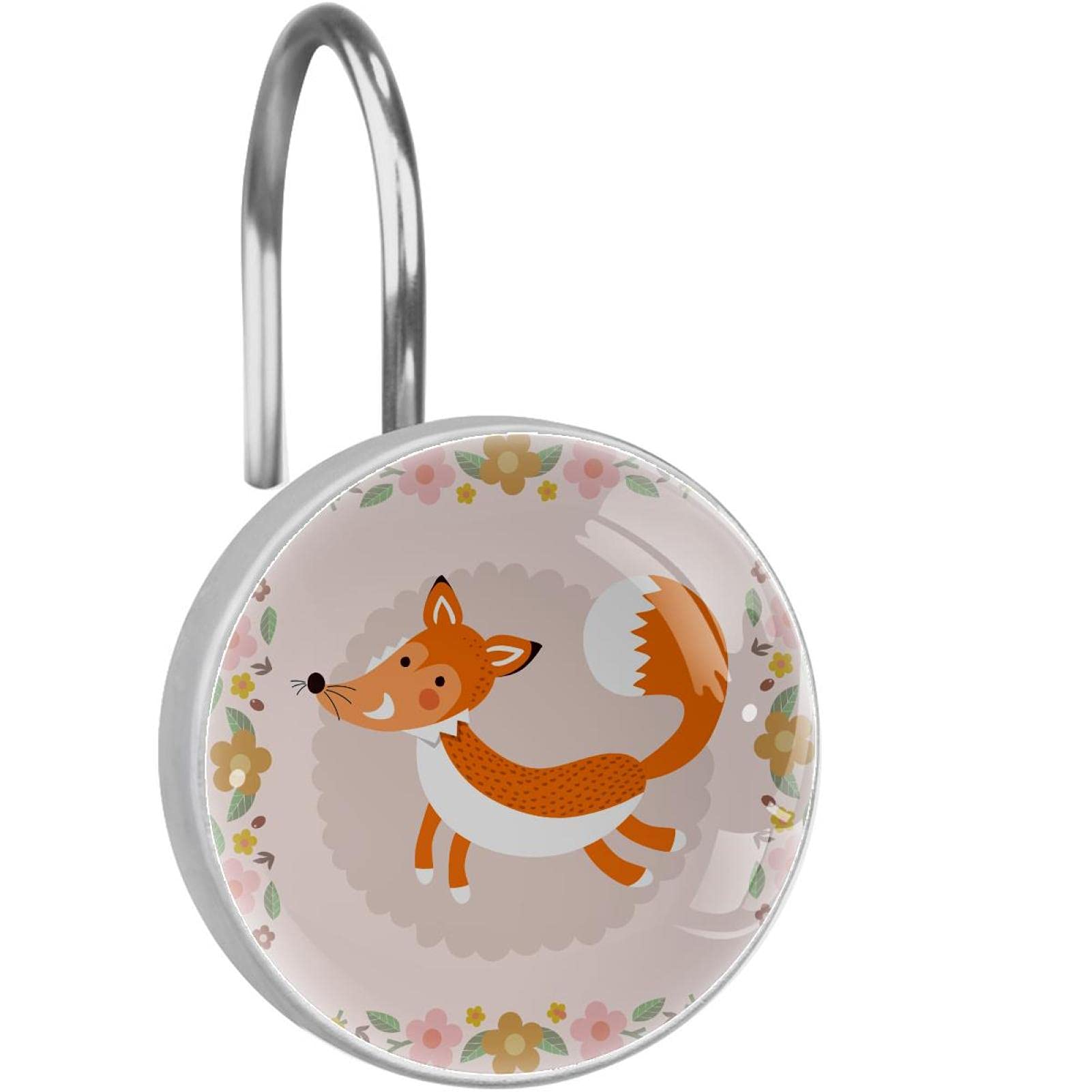 Crochets de rideau de douche renard lot de 12 anneaux antirouille avec motif floral chic