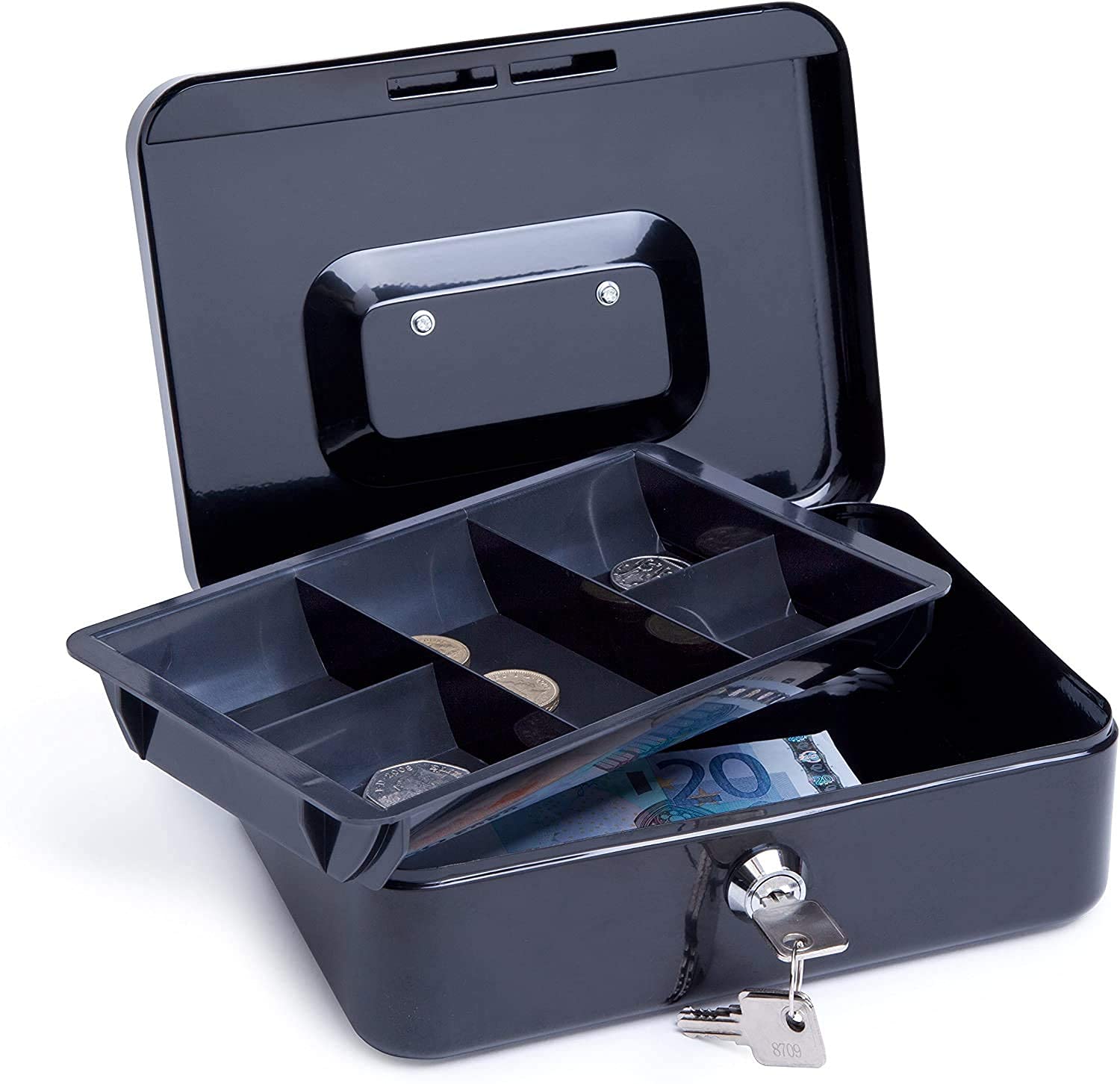 Grofilo 8 Inch Medium Size Metal Cash Box Money Safe Box with 5 Slot Coin Trey - Multi Color-image-40