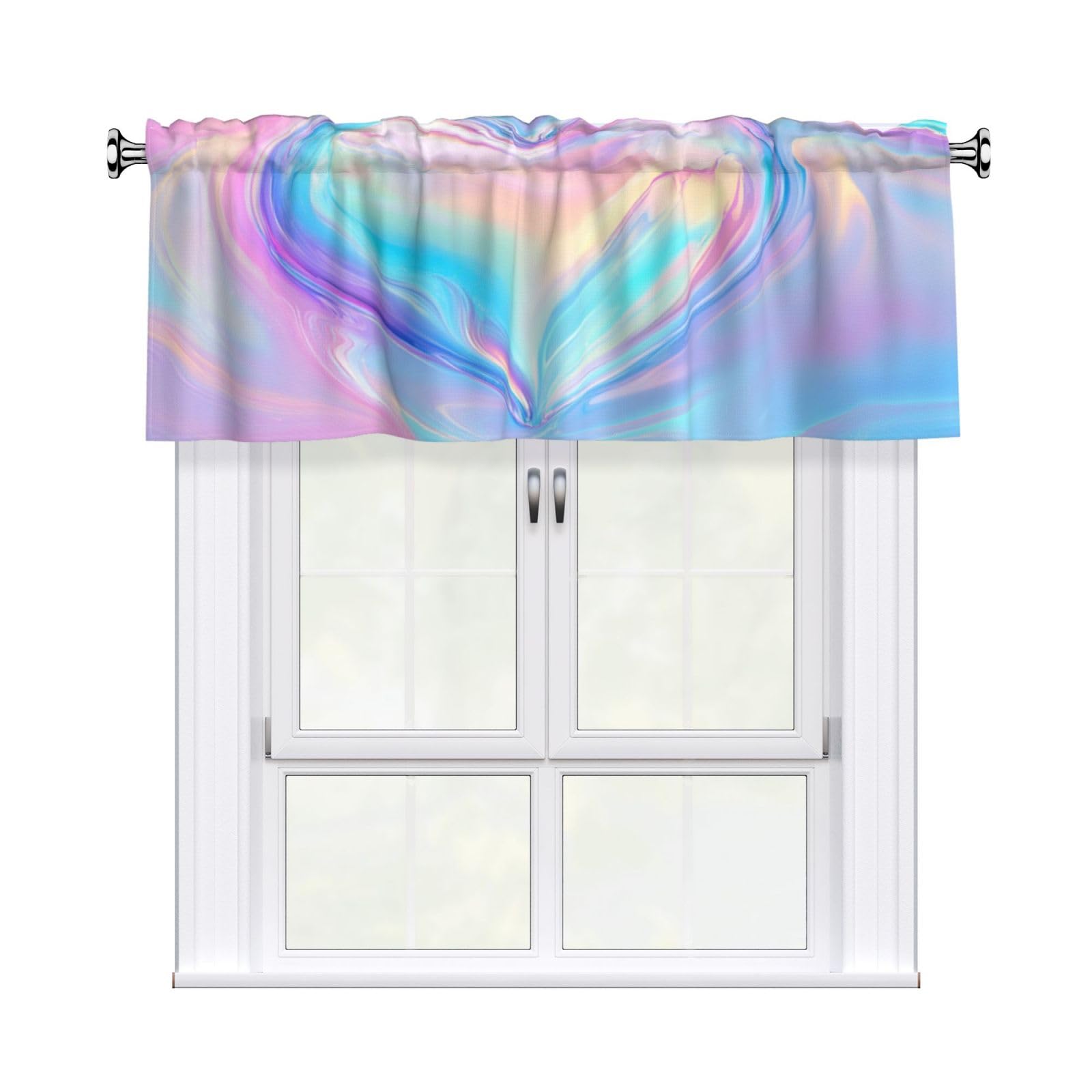 Woshuwo Abstract Heart Pastel Colors Valances For Windows Rod Pocket Window Treatment Short Curtains For Kitchen Living Room Bedroom Decor 54x18in