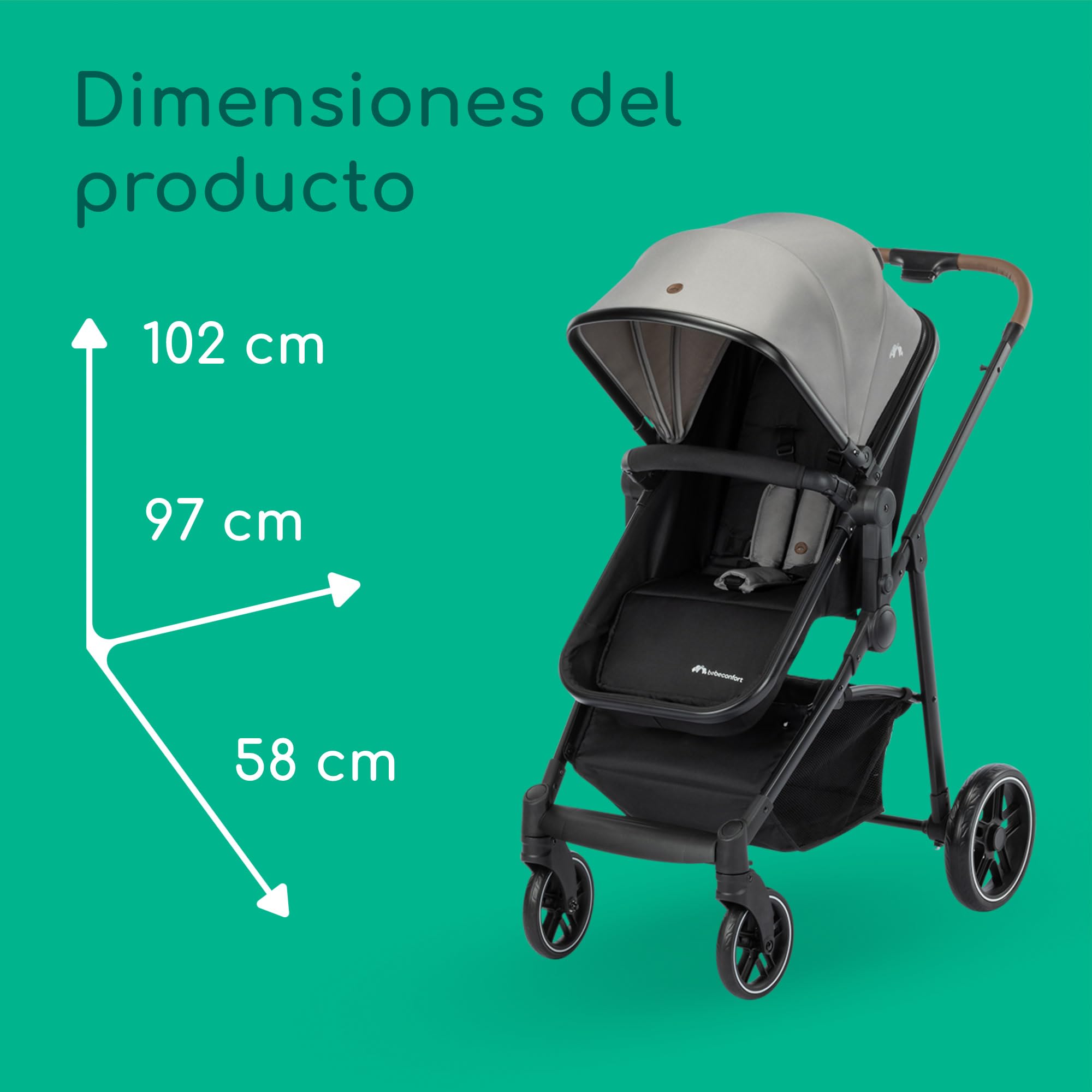 Bebeconfort Haze Trio Lux, Carrito Bebe 3 en 1 con Silla Coche Bebé i-Size, 0-4 Años Máx. 22 kg, Asiento 2 en 1 reversible, Reclinación Total, Plegado Compacto, Silla de Paseo Ligera, Tinted Grey