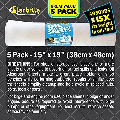 Image of STAR BRITE Bilge Oil Pads Absorbs Oil, Repels Water - 17 x 19 Heavy Weght - 5 Pack (091845)
