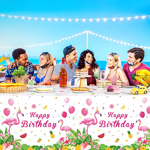 3 Pcs Happy Birthday Flamingo Tablecloth Rectangular Luau Party Tablecloth Tropical Plastic Pink Flamingo Table Cover For Flamingo Birthday Party Decorations Summer Picnic Beach, 54 X 108 Inch #TOP6