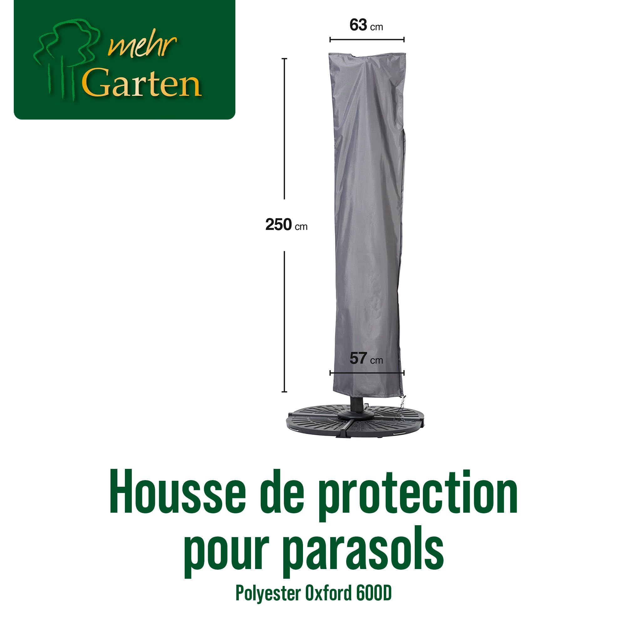 Housse parasol déporté droit 250x63/57 cm, Oxford 600D