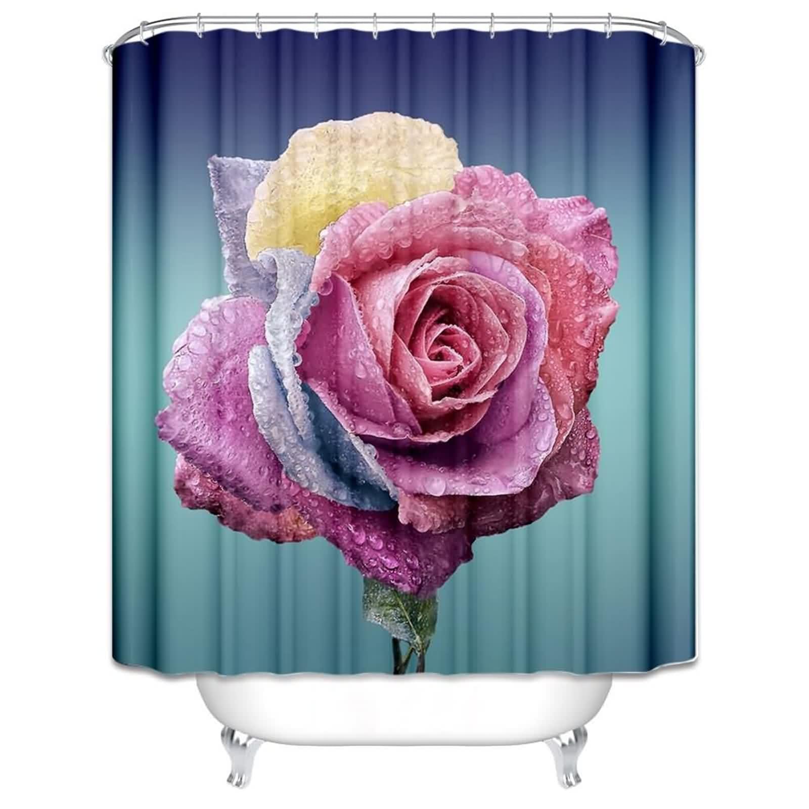 Rideau de douche fleur rose pour créer une ambiance spa nature dans votre salle de bain