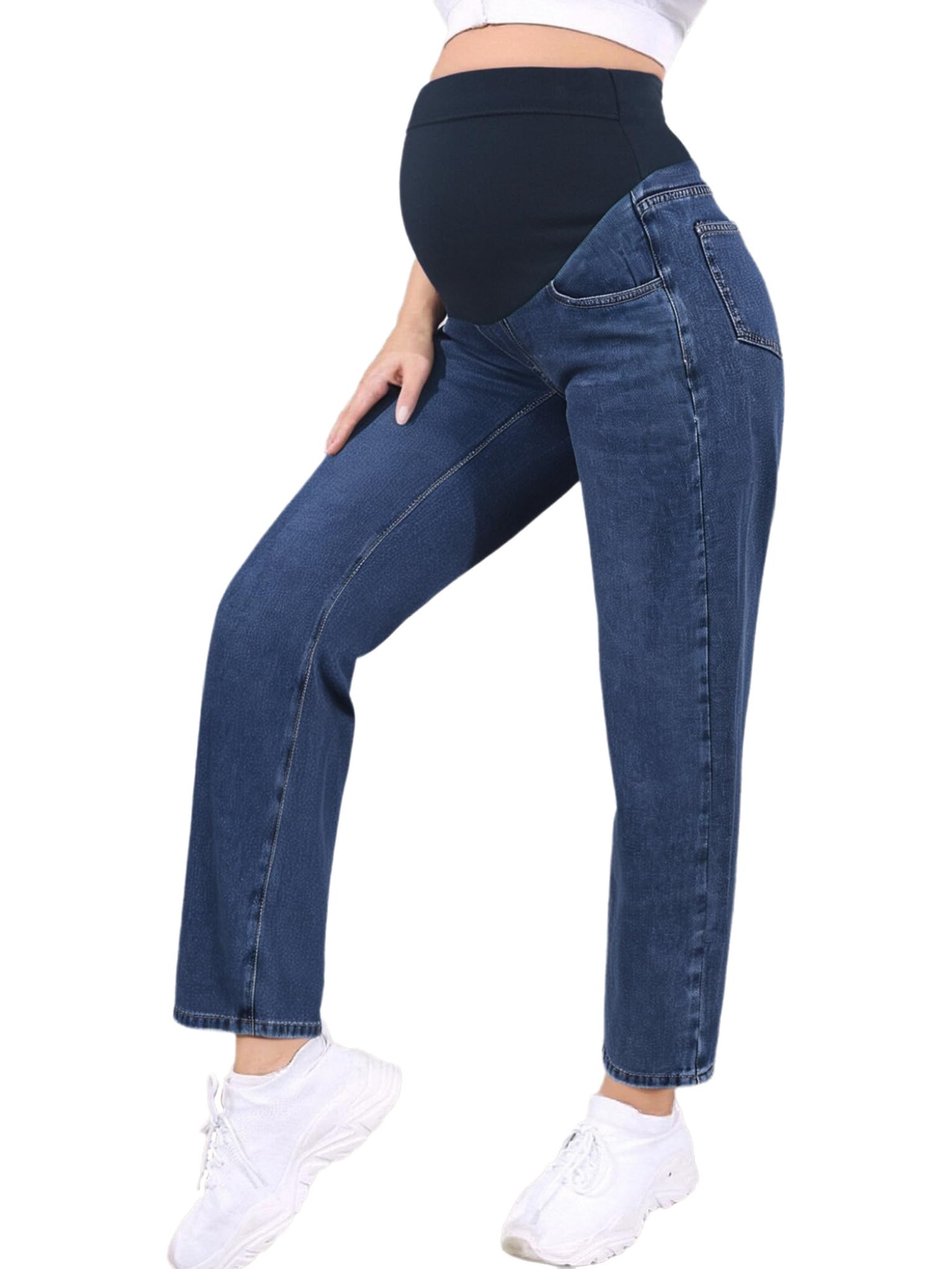 TTAO Pantalones vaqueros para embarazadas, pantalones de maternidad elásticos, pantalones vaqueros de moda de cintura alta con cintura elástica