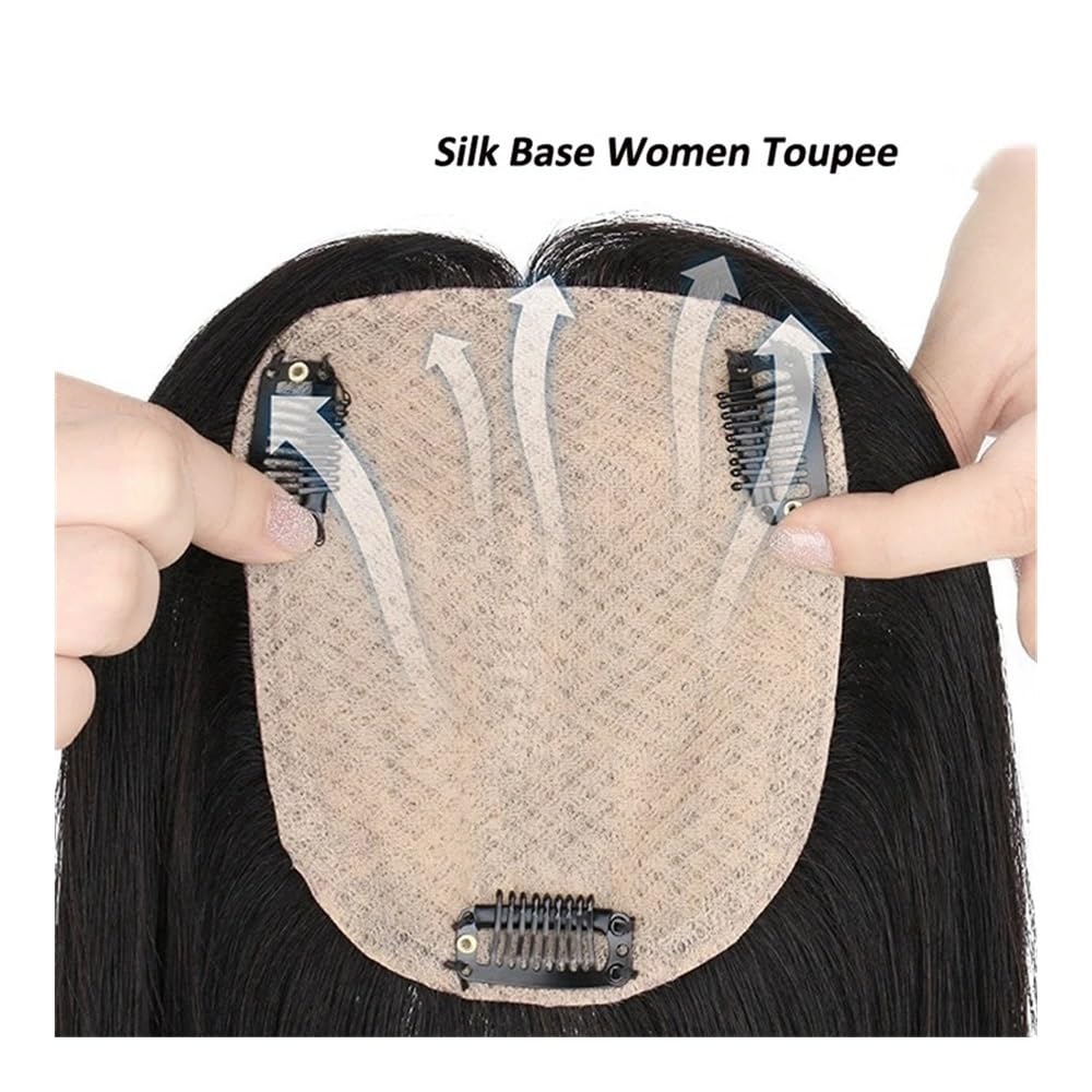 Clip-in-Haarteil mit Seidenbasis aus Echthaar for Frauen bei dünner werdendem Haar Fügt Haarvolumen hinzu(Brown,8 INCH_12X14CM)