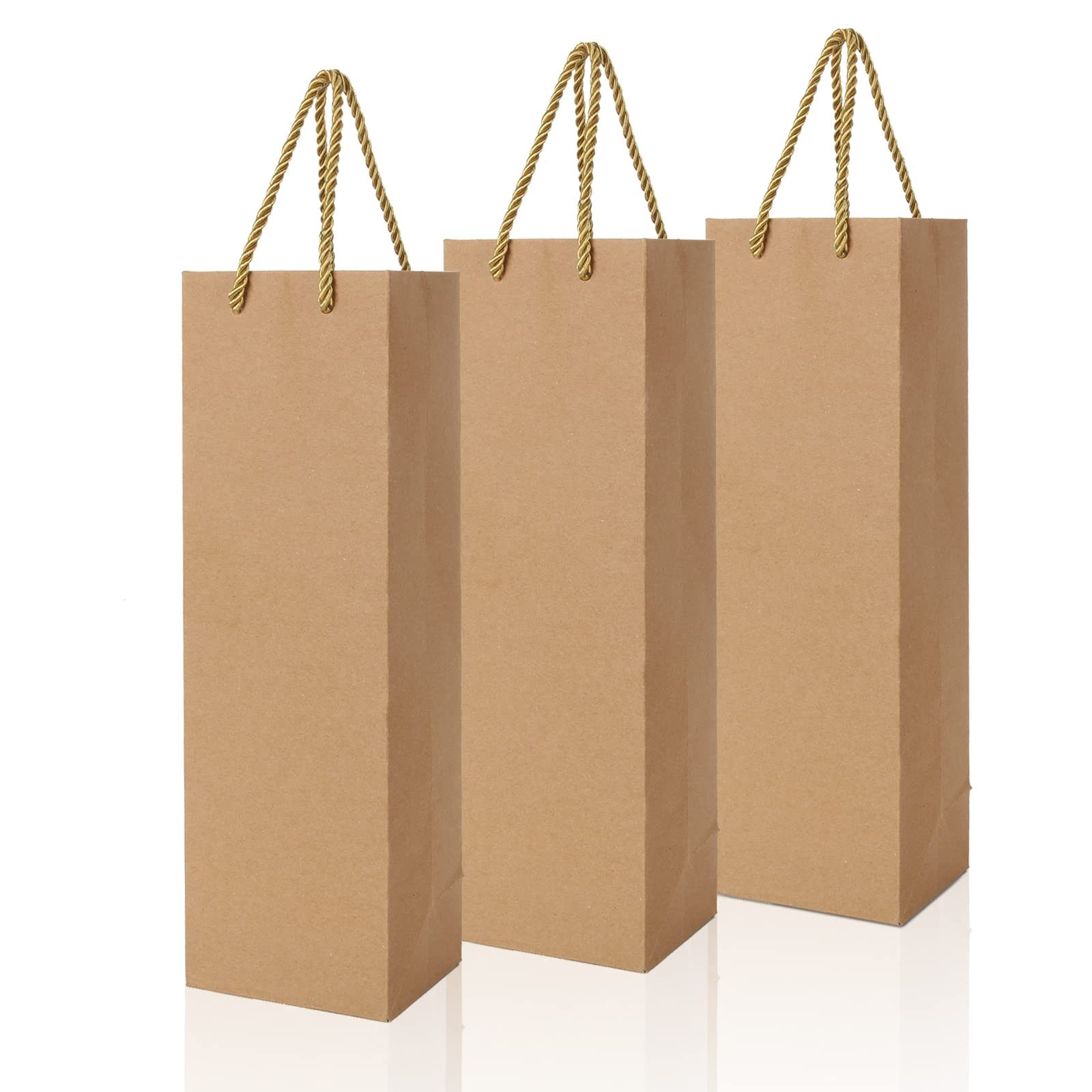 AKOLAFE 30 Sacchetti Regalo In Carta Kraft Per Bottiglie Di Vino Con Manico Intrecciato. Perfetti Per Natale, Matrimoni, Feste E Compleanni. Marrone, Riciclabili E Resistenti.