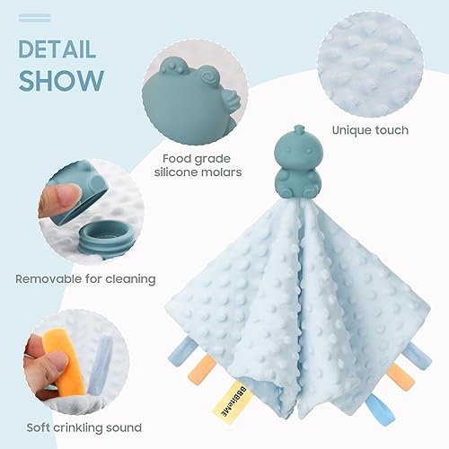 Miniatura 5 de Manta de seguridad acogedora para bebé con mordedor de dinosaurio (sin BPA), juguete para acurrucarse con papel sensorial arrugado para bebé y
