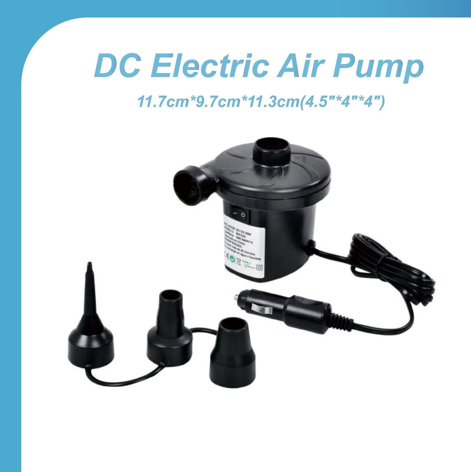 COYOUCO Electric Pump with 3 Nozzles Portable Quick Air Inflator for Camping Inflatables, Air Mattress Beds, Inflatable Couch, Pool Toys.,11.4x10x11.6cm