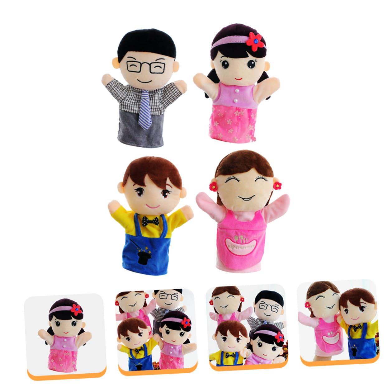 YARNOW 4 Marionette da Mano Morbido Burattini Ruolo Educativo per Asilo e Include Papà Ragazzo e Stimola Creatività e Apprendimento