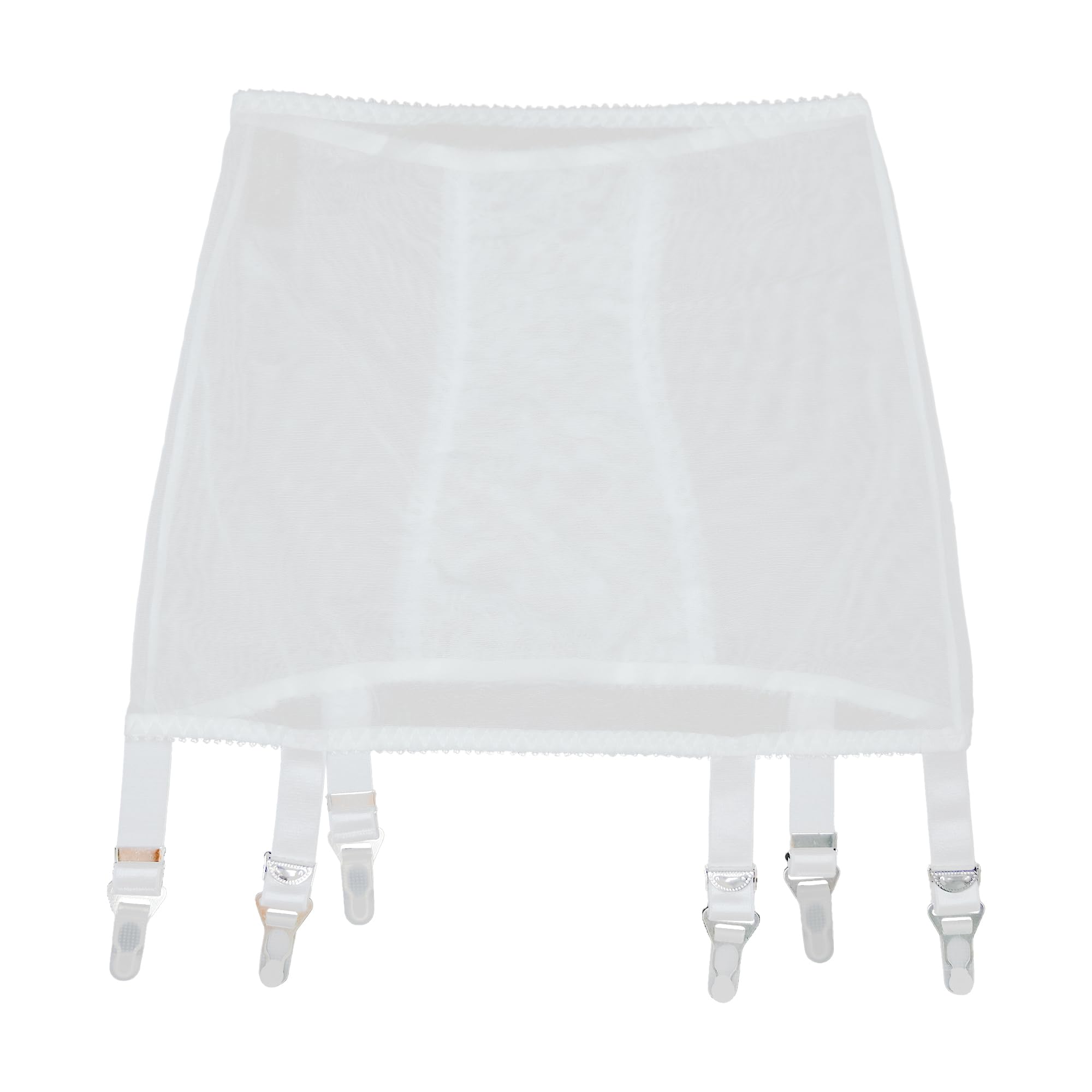 Luxallacki Open Bottom Girdle with 6 Straps Garter Belt Metal Clips Lace Front Panel Stretchy Waist Shaping Underwear: Large White
