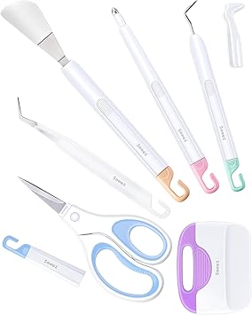 Sooez Weeding Tools for Vinyl, 6PCS Basic Tools Set fits Cricut, Precision Craft Vinyl Tool Kit, Scoring Stylus/Weeder/, Scraper/Spatula/Tweezers/Scissors for Vinyl,Paper & Iron-on Projects,Colored