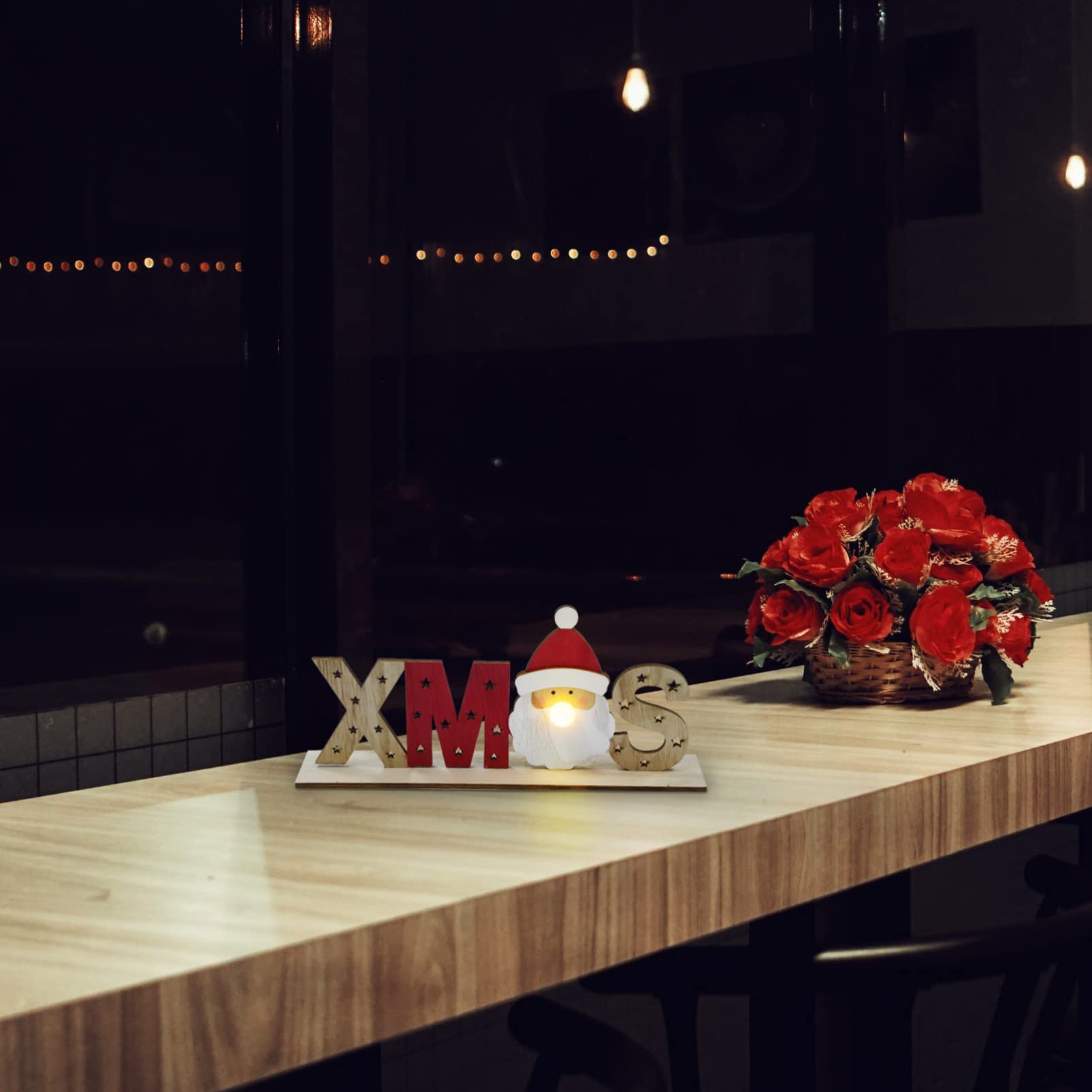 Ciieeo 3 Piezas Adornos decoración Signos rústicos de Navidad centros de Mesa de Navidad lámparas de Mesa emblemas Adorno de Escritorio Brillante Adorno navideño de Madera