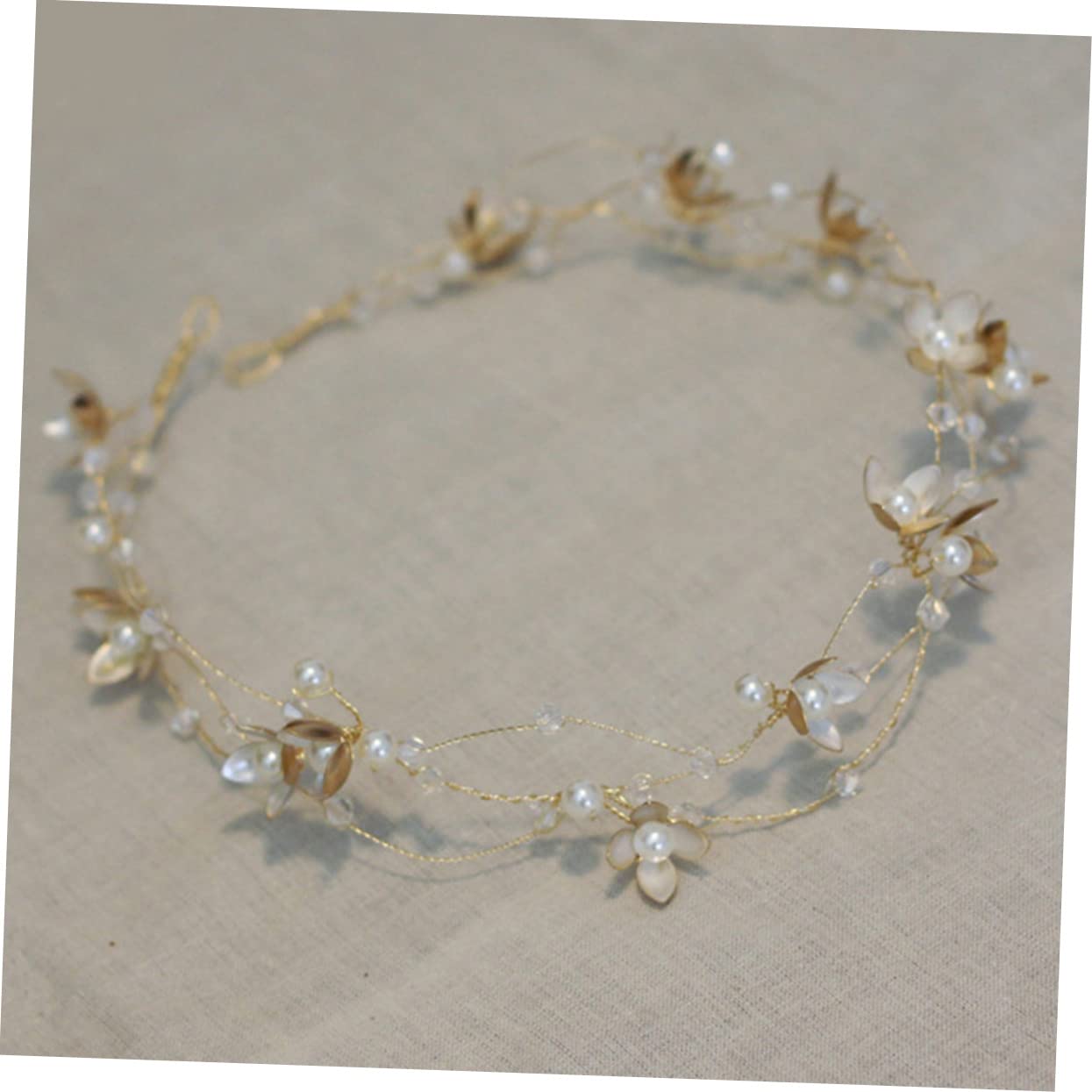 FRCOLOR 3piezas Diadema De Flores Doradas Para Novia Accesorio De Cabello Perlas y Cristales Tocado Elegante Para Bodas Especiales