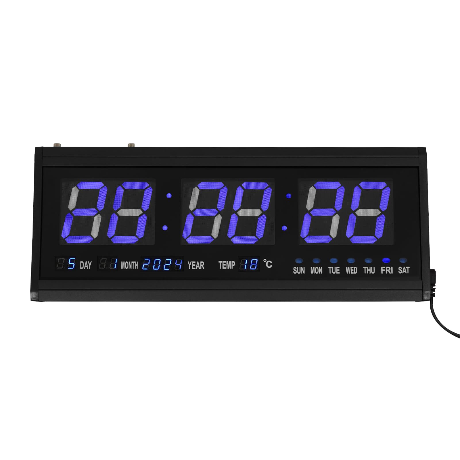 Horloge murale numérique à LED - 48 cm - Noir et bleu - Affichage de