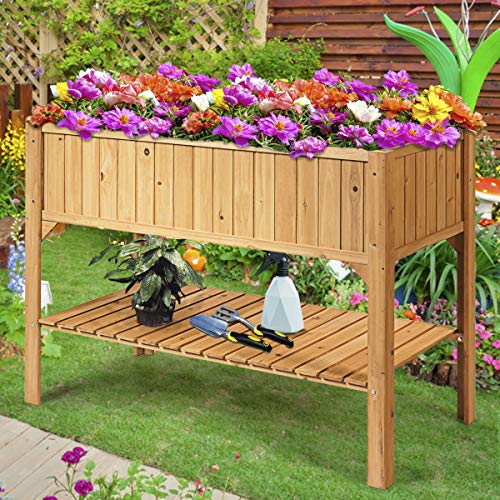 Hochbeet aus Holz mit Ablage von COSTWAY für Garten und Balkon