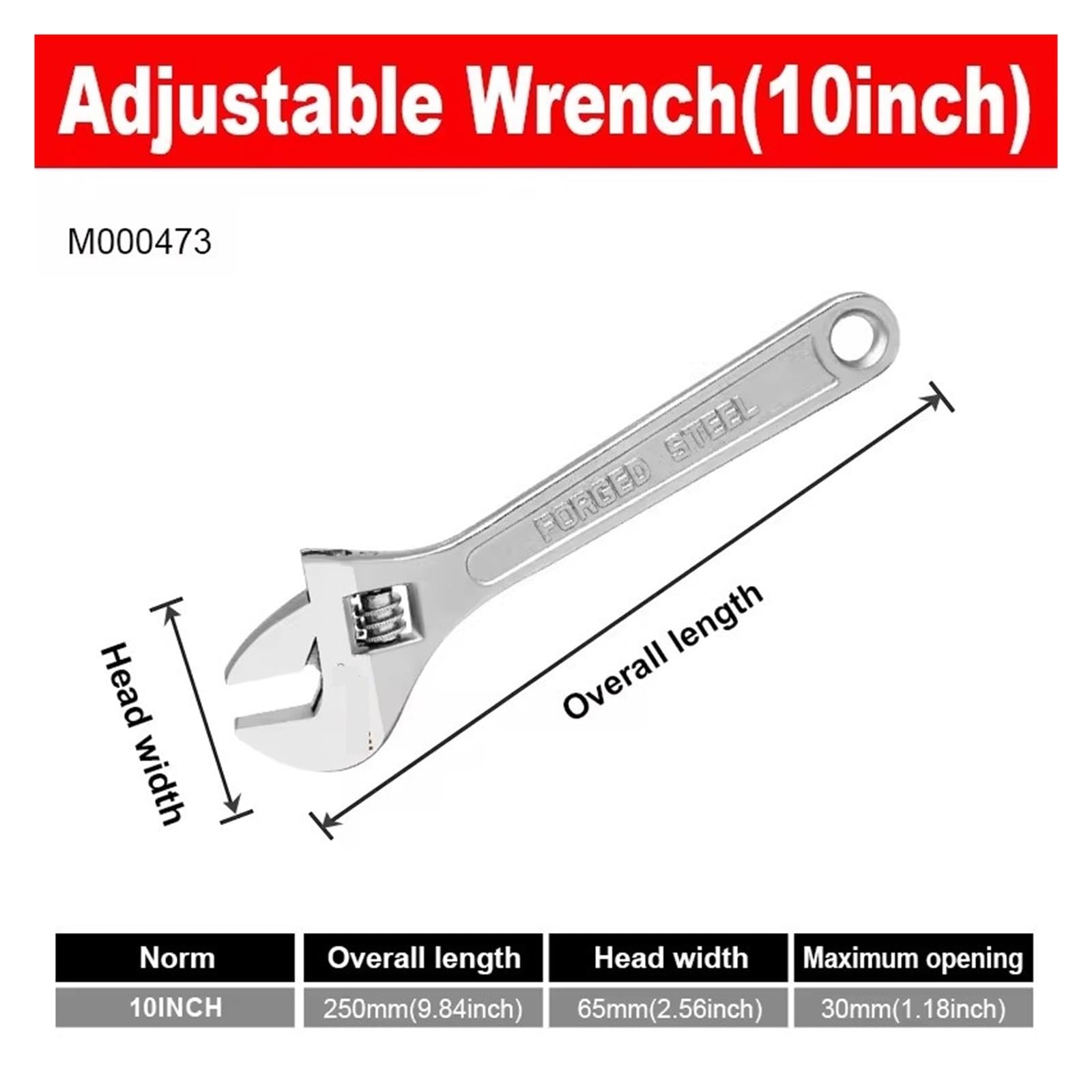 Klucz nastawny, Duży otwór, długi uchwyt, uniwersalny klucz zaciskowy, stal, narzędzia do ręcznej naprawy w warsztacie mechanicznym(10inch)