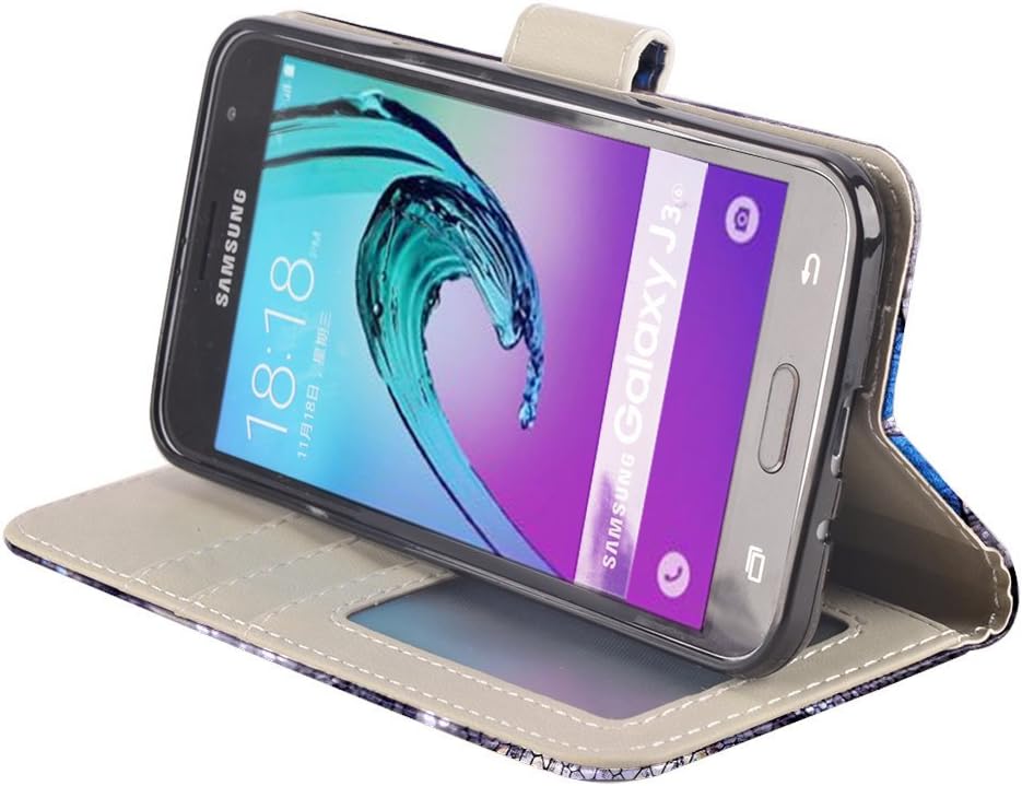 UrSpeedtekLive J3 2016 Case, Galaxy J3 V Case, Premium PU Leather Flip Wallet Case Cover with Card Slots & Stand for Samsung Galaxy J3 (2016),Blue Butterfly