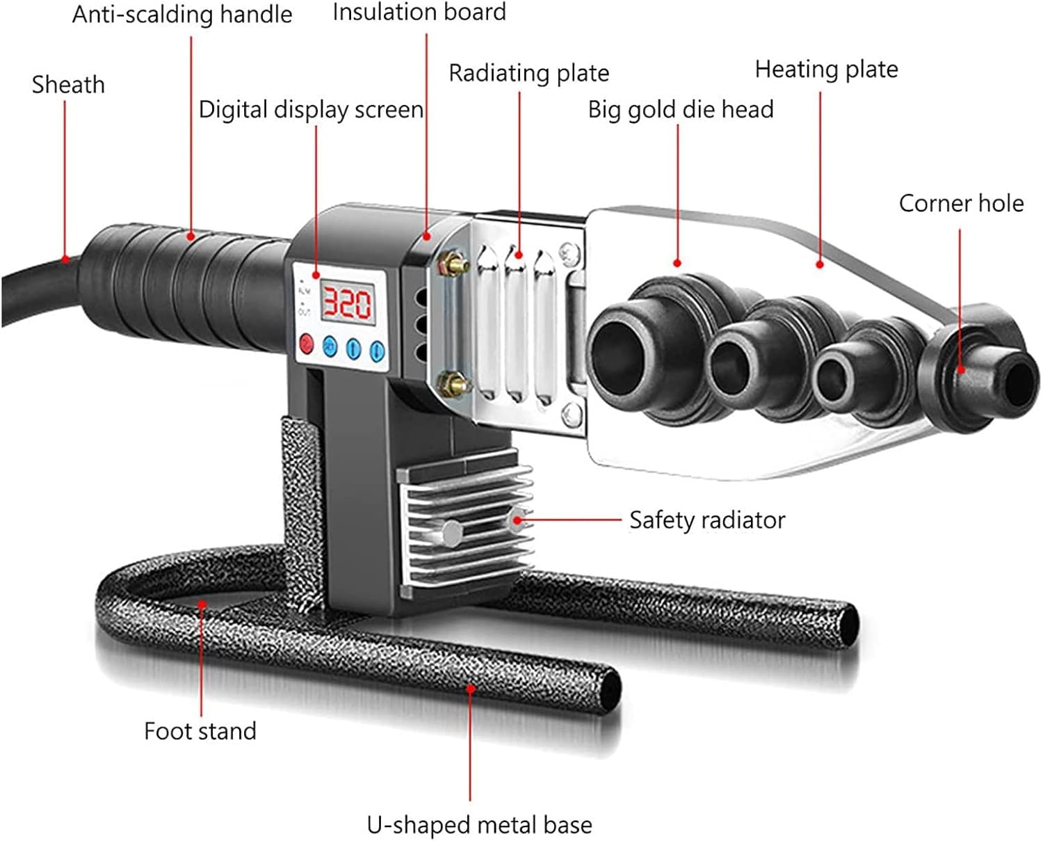 Máquina de Soldadura por fusión de tuberías, máquina de Soldadura por fusión de Tubos de plástico, con/Tijeras + Kit de Caja, para soldar (20-32 mm/20-63 mm) tuberías Ppr/PE/PP,32#