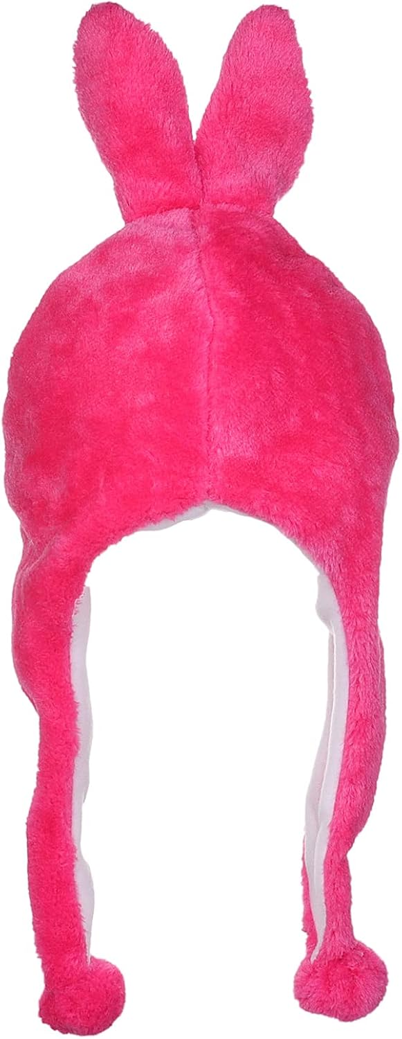 JK Home 2-in-1 Hat with Earflaps Scarf Set Cute Plush Animal Hat Cosplay Costume Headwear Warm Soft Cozy Hats for Kids Adults One Size Novelty Headgear Photo Props Rose Red Bunny - Image 4
