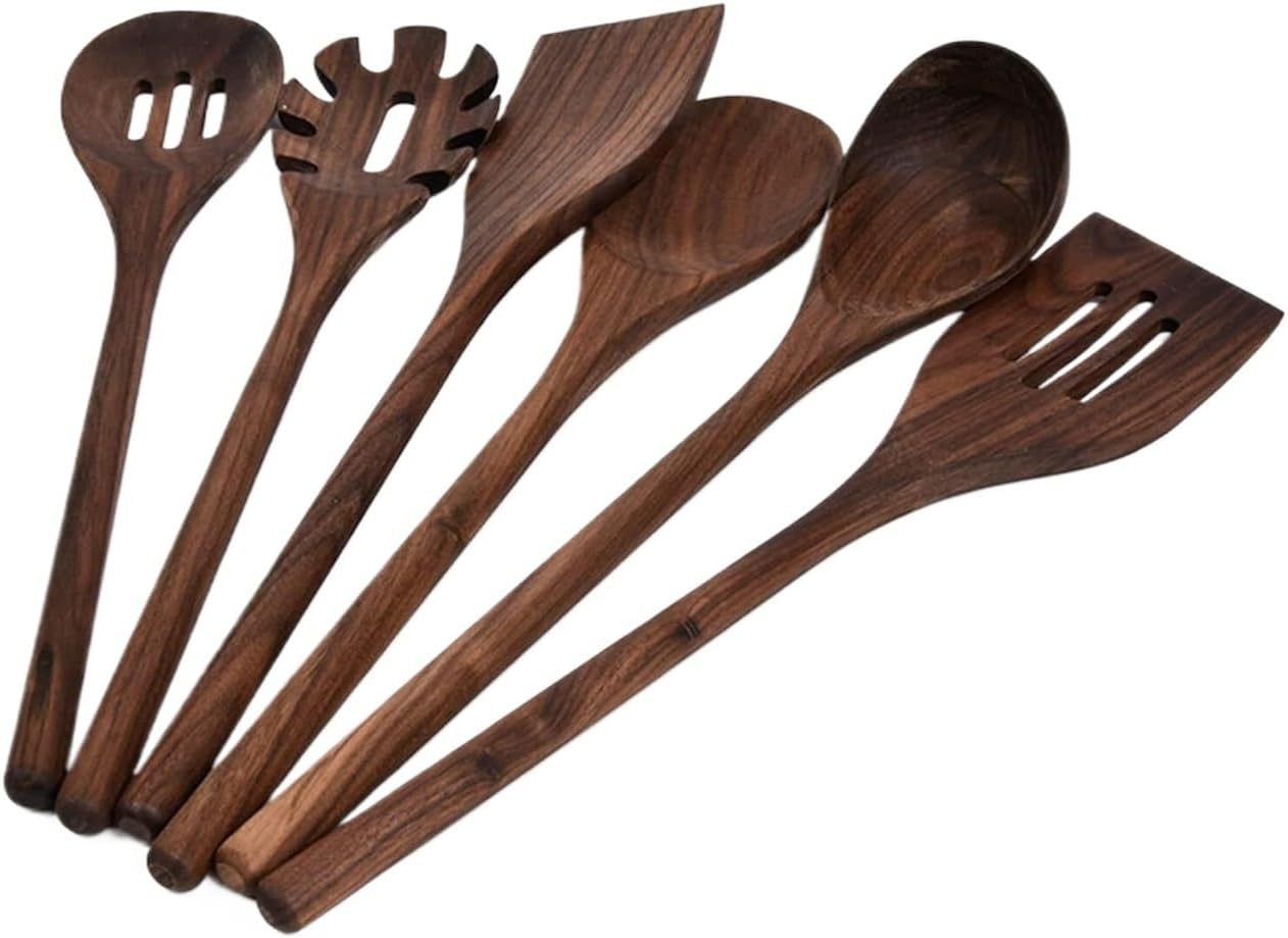 Kitchen Utensils Set,Cooking Utensils Set,Black Walnut Kitchen Utensils Set for Cooking, Natural Wooden Cooking Utensils,Wood Slotted Spoon Spatula Turner Set(A)