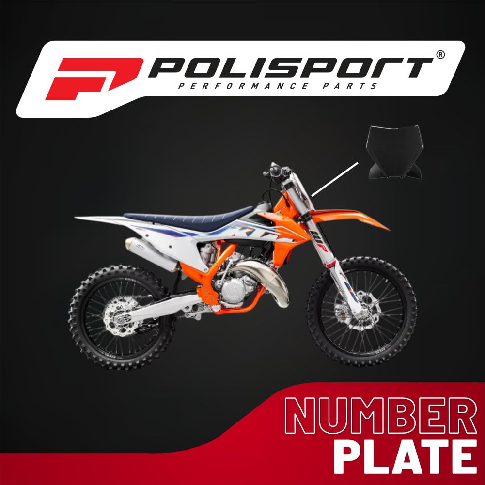 Polisport Motocross Motocross (MX) Plaque d'immatriculation pour KTM SX125/150/250/300, SXF250/350/450, XC125/250/300, XCF250/350/450 (2023-2025), haute résistance aux chocs, noir