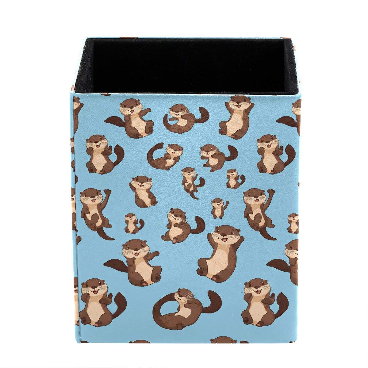 HEOEH Otters Pen Holder Pen Pot, Square Pencil Cup for Desk