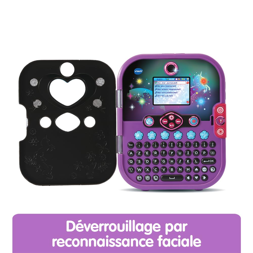 VTech KidiSecrets Selfie Music 2.0 Noir Journal Intime Électronique Enfant | Journal Secret Vidéo, Photo et Selfie pour Enfant Dès 6 Ans avec Clavier AZERTY, Effets Lumineux et Reconnaissance Faciale