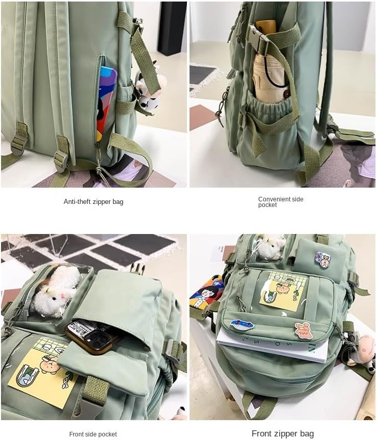 Cute backpack with accessories kawaii Large Capacity Aesthetic backpack (Green) - Image 6