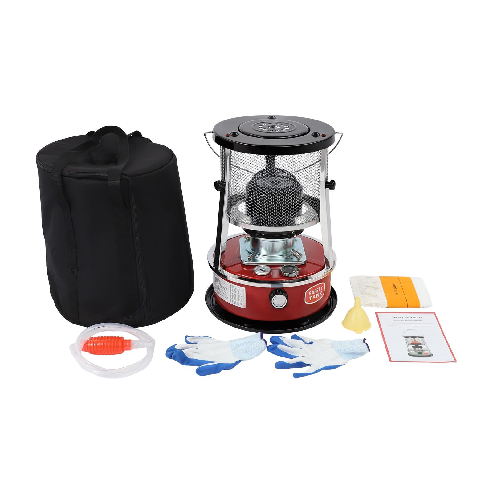 Petroleumheizer 8000 BTU,Tragbarer Heizstrahler für Draußen Camping, Garage | Angeln & Garten – Bis zu 18h Heizdauer, Höhenverstellbar, Ohne Strom - 5,2L Tank, Rot
