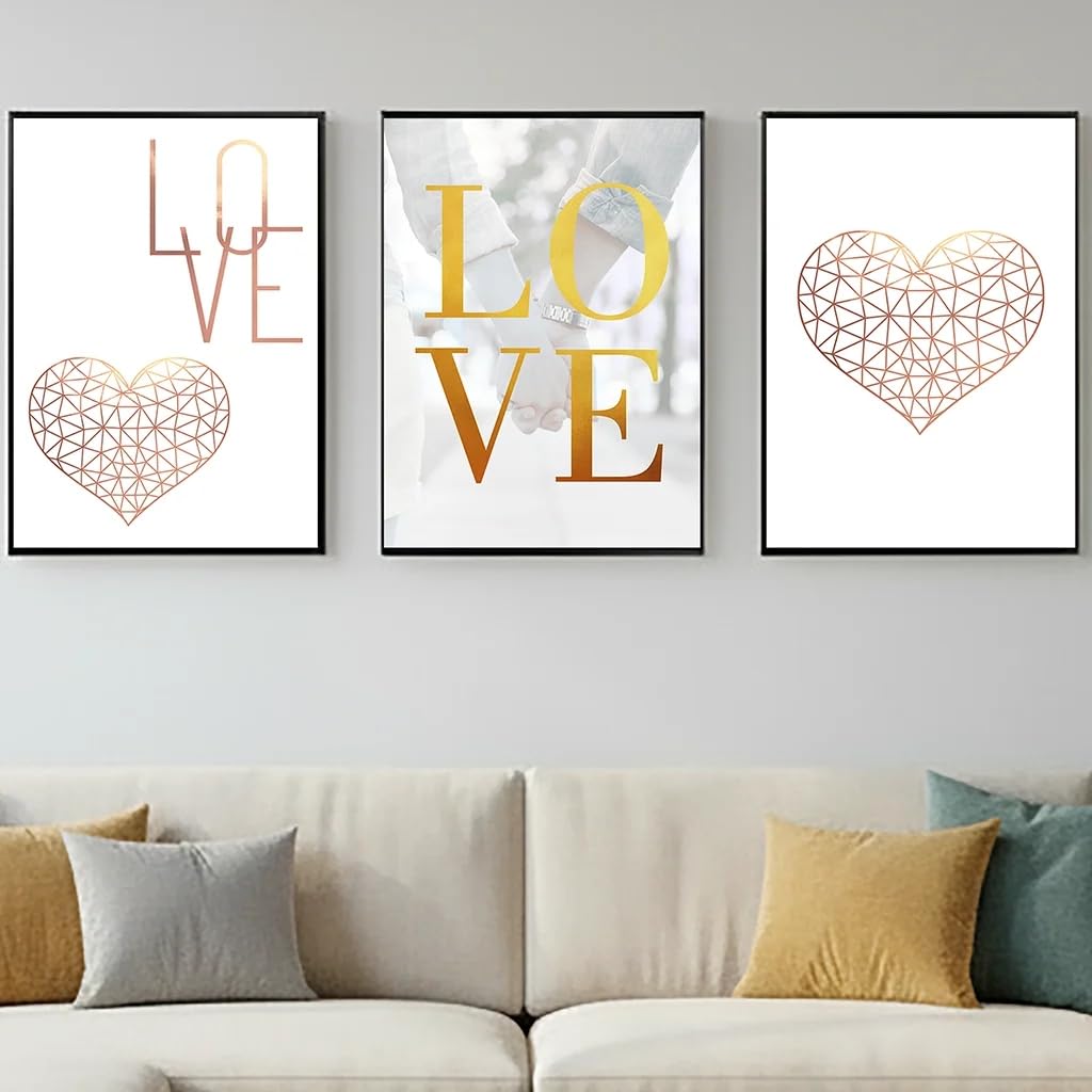 LTjiajuypd Geometric Line Wall Art, Nordic Love Heart Canvas Paintings, Minimalist Poster Prints for Couples Bedroom Wall Decor(60x80cm-3Pcs)