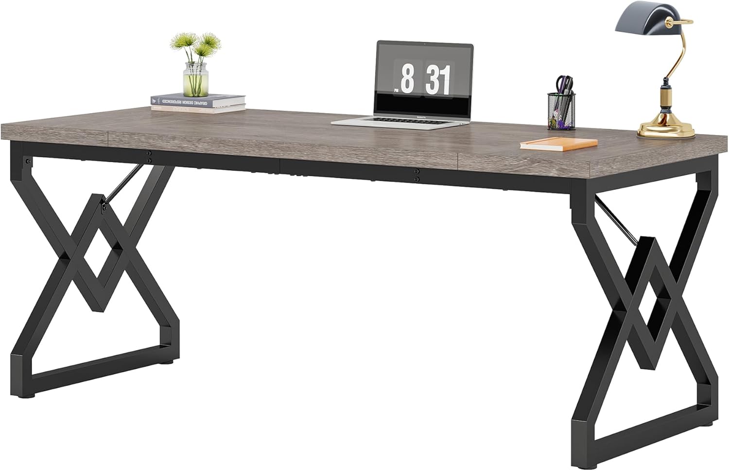 Detalhado view of Tribesigns 63-Inch Executive Desk components and hardware