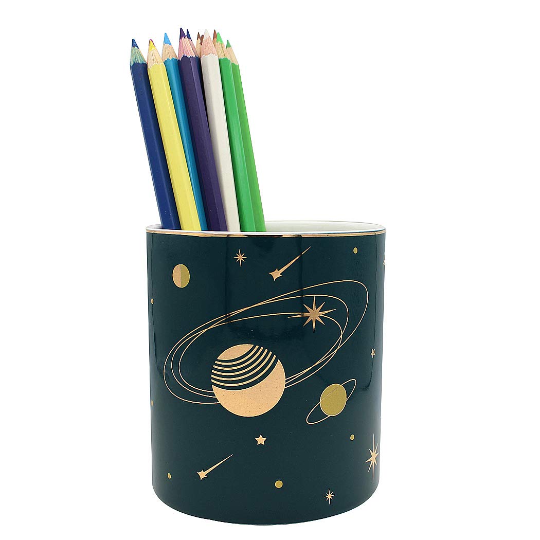 SIPLIV Starry Sky Pencil Holder Pen Containers, Durable Ceramic Desk Organizer Makeup Brush Holder Ideal Gift for Office Classroom Home - Planet,