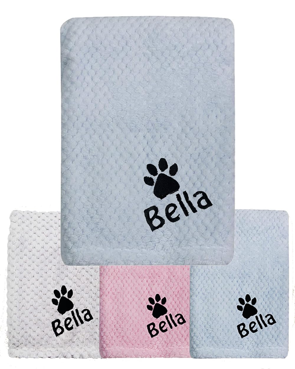 Hoolaroo Personalised Dog Blanket Washable Puppy, Cat, Blankets - Waffle Fleece Blanket Embroidered with Name of your Choice Gift Pet Lover Owner (Blue)