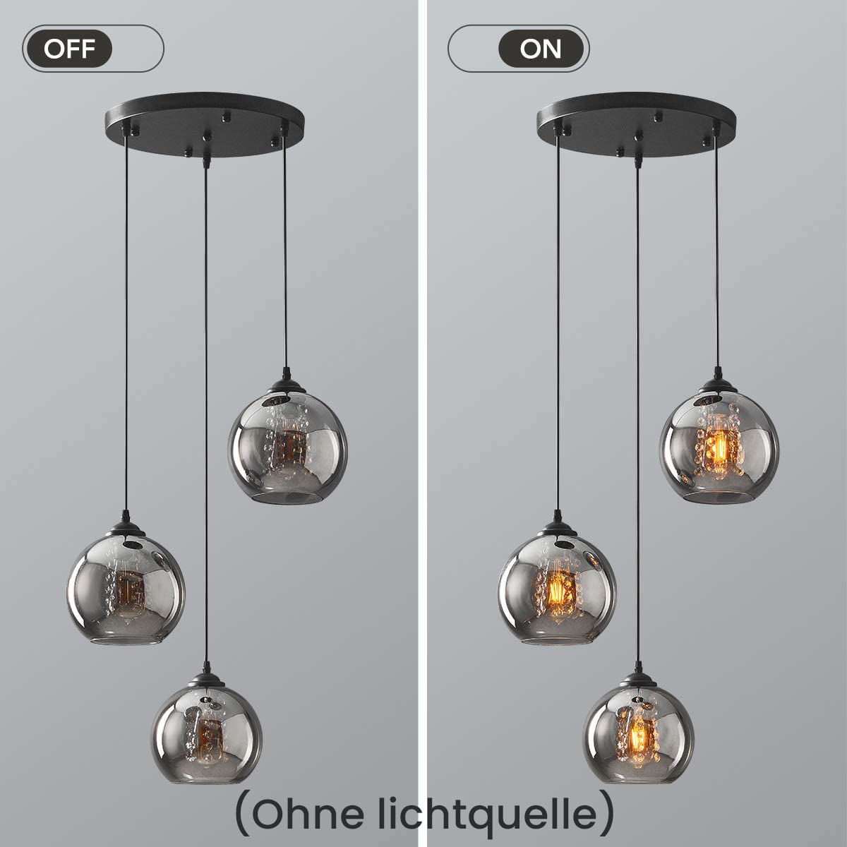 H.W.S LáMpara Colgante De Cristal DiseñO Bola Moderna Creativa DecoracióN Interior Ajustable En Altura Luminaria Sala Estar (Smoky gray, 3 flamming round)