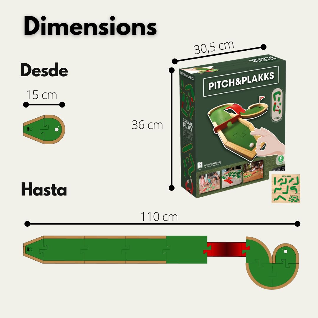 Pitch&PLAKKS | Juego de Mesa de Mini Golf | para Niños y Adultos | De 3 a 99 Años | De 1 a 10 Jugadores | De Madera | Juegos de Habilidad | Juego Creativo | para Toda la Familia