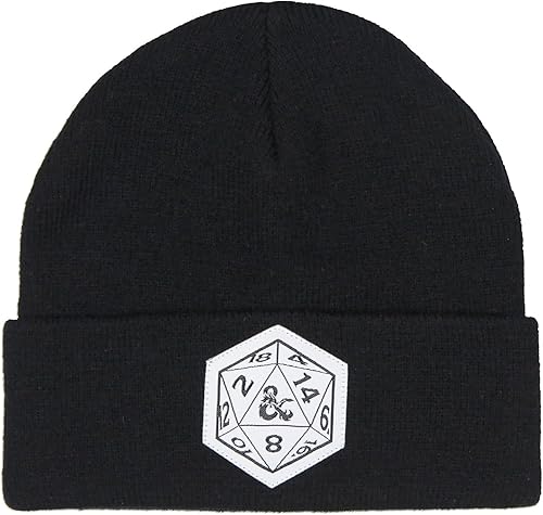 Dungeons and Dragons Beanie d20 - Kit de dados para puños, gorro de calavera, color negro, Negro -