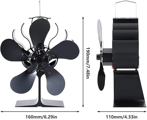 Miniatura 8 de Ventilador de estufa de leña, 5 aspas, ventiladores de chimenea alimentados por calor, ventilador de aleación de aluminio súper silencioso