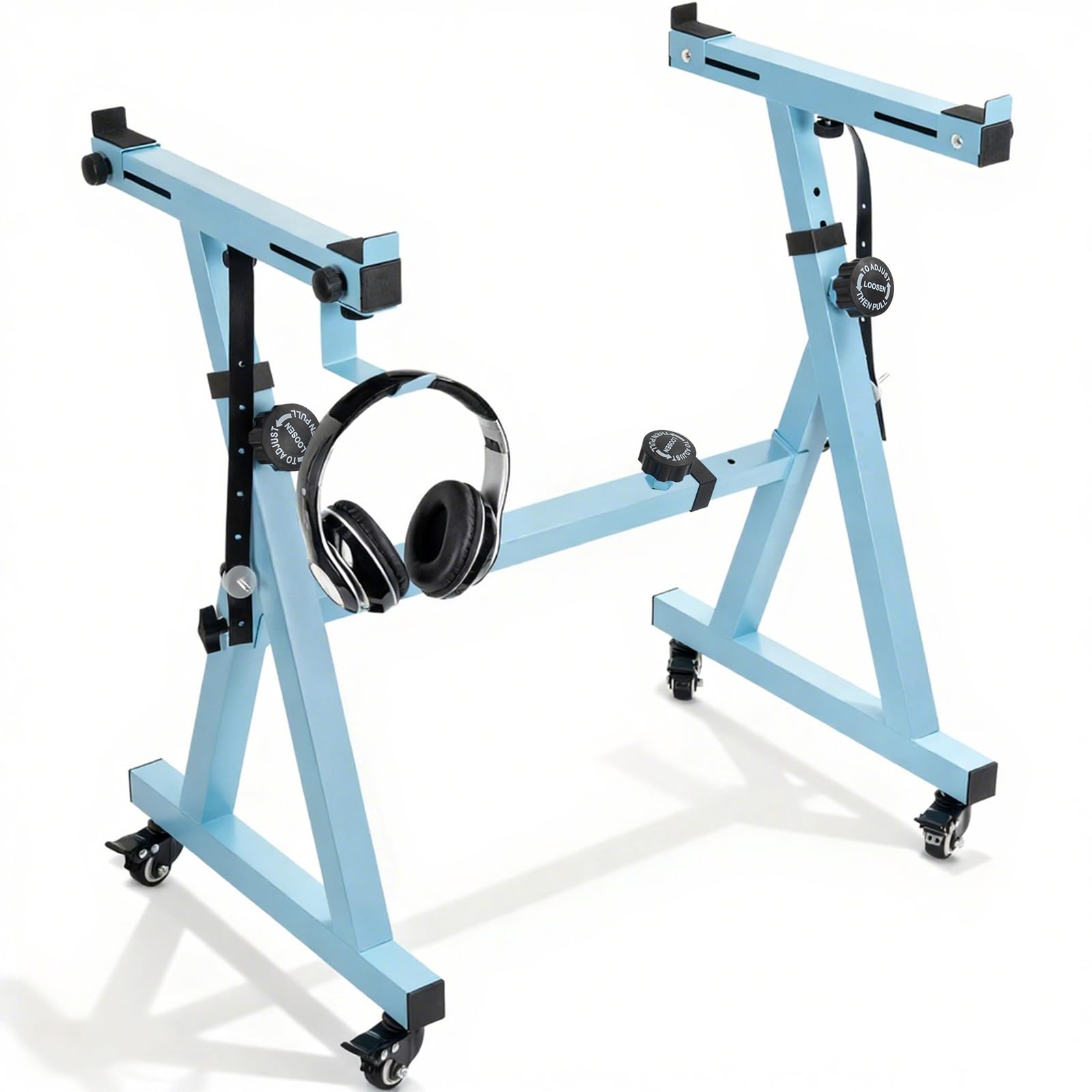 Supporto per Tastiera Pianoforte Regolabile in Altezza da 55 a 87CM, Supporto per Pianoforte a Forma di Z con 4 Ruote Girevoli, Adatto per Pianoforti con 54-88 Tasti, Capacità di Carico 160KG (Blu)