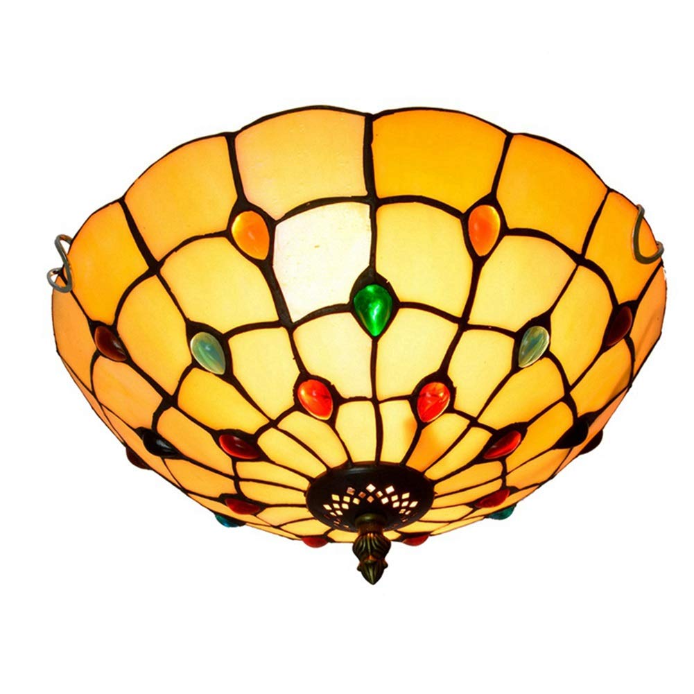 HPTHLY Stained Glass Ceiling Lighting 12" Tiffany Stained Galss Ceiling Lamp Colorful Beads Glass Light Fitting,For Bed Restaurant Café