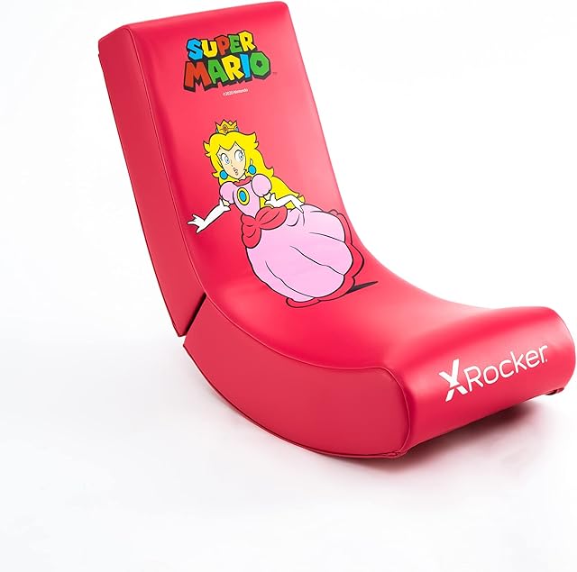 X-Rocker Officially Licensed Nintendo Super Mario Bros Video Rocker Gaming Chair for Juniors, Folding Rocking Seat- JOY Collection (Pink, Princess Peach)