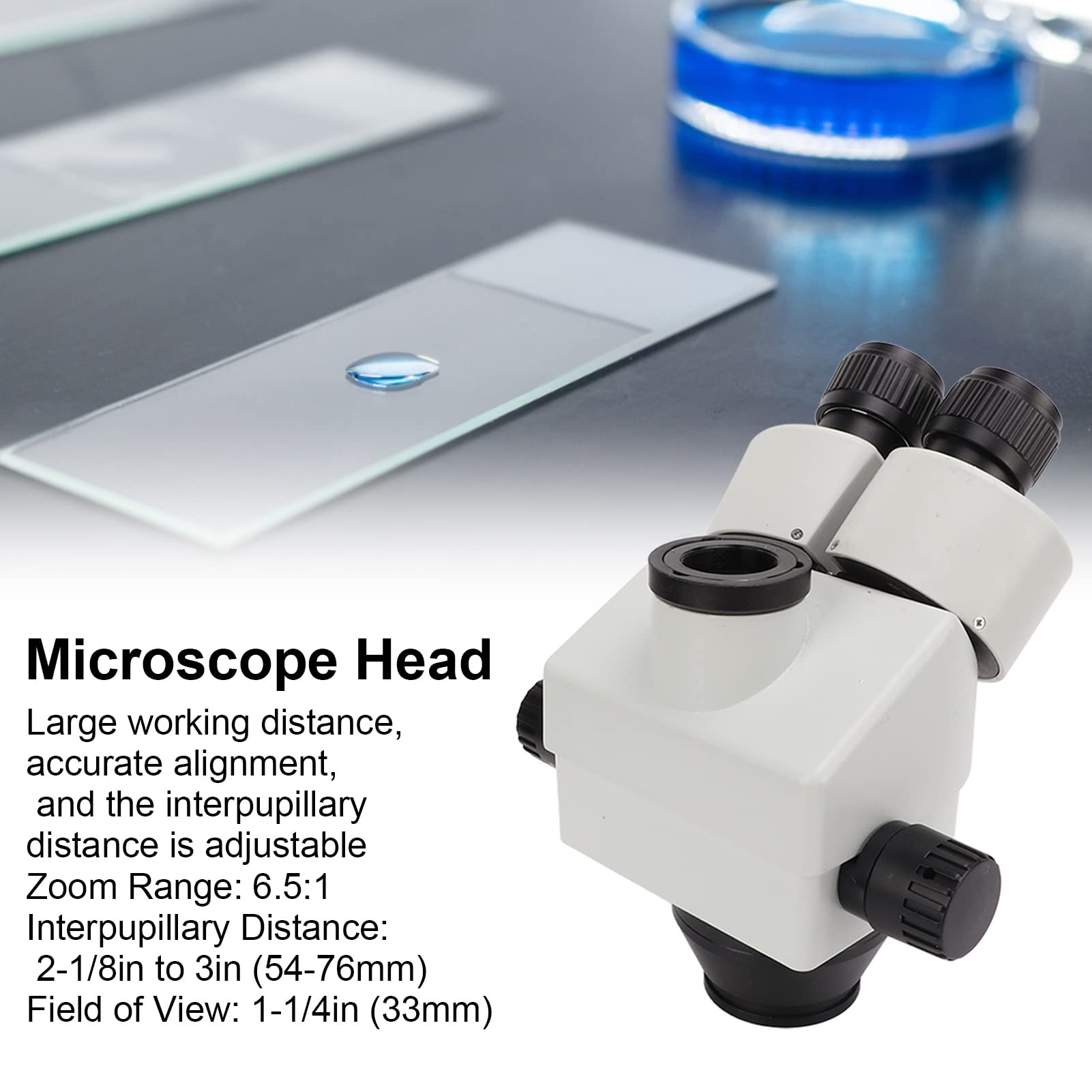 Hyuduo Cabezal de Microscopio Estéreo Trinocular Cabezal de Microscopio con Zoom de Vidrio óptico 7X45X con Aumento de 3,5X45X 0,5X Más Lente 1X IPD Ajustable para Usuarios de Inspección de