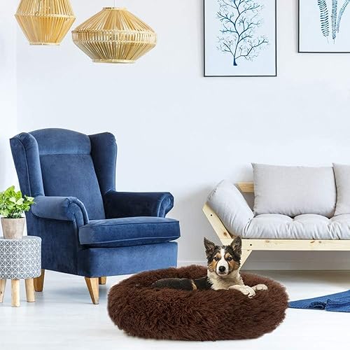 Vista 62 de Cama para gatos de interior y perros pequeños y medianos, lavable de 20/24 pulgadas, piel sintética redonda y esponjosa, parte inferior gruesa Arco