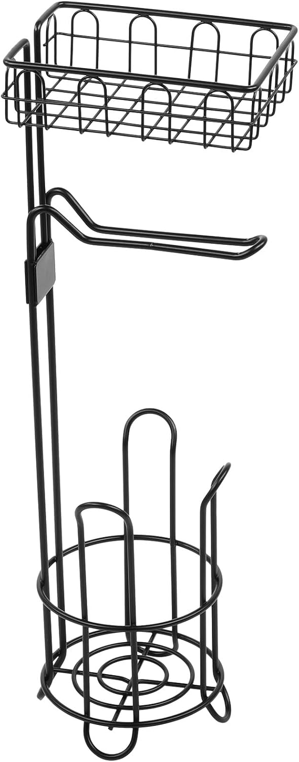 Iron Art Floor Toilet Paper Holder and Bathroom Towel Rack, Practical Metal Paper Towel Rack with Storage Basket, Freestanding Bathroom Organizer for Toilet and Kitchen