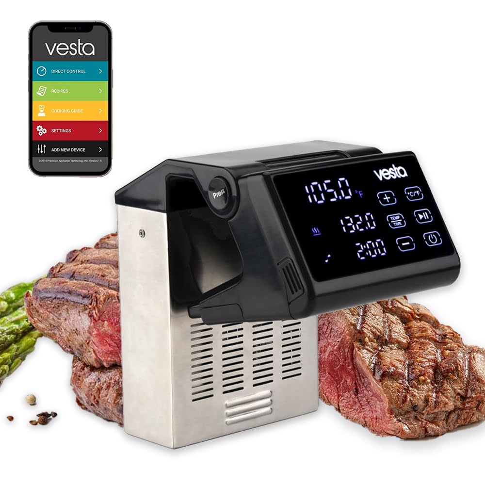 Vesta Precision Termocircolatore ad immersione SV91 Imersa Pro per cucina a bassa temperatura con App di controllo compatibile con contenitori d'acqua ≤50 L, design pieghevole, colore nero, 1500 W